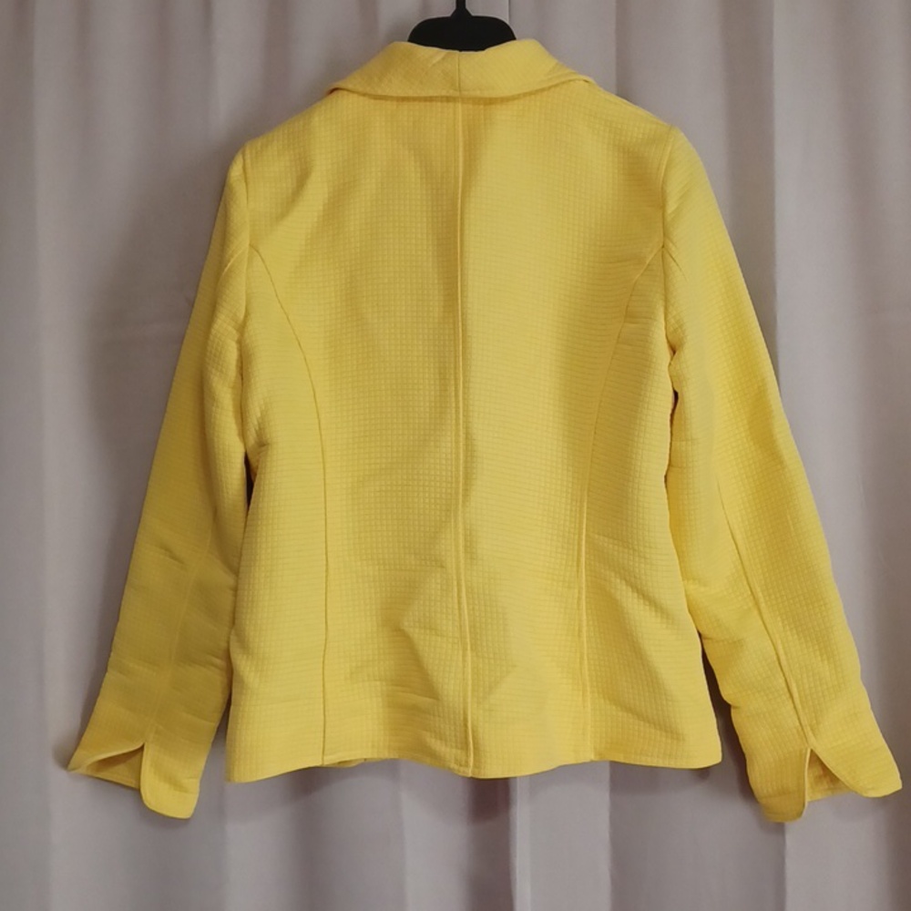 Sara Isabella Bright Yellow Square Textured Jacket Open Front Floral Lined Sz S - Picture 10 of 15